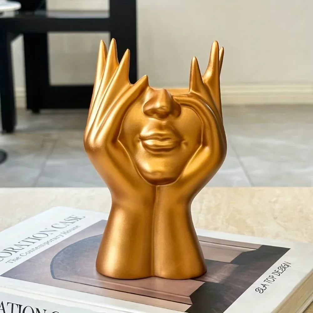 Half Face (Gold) Open Top Vase / Makeup Brush Holder (BRAND-NEW & SO‎ CUTE!)